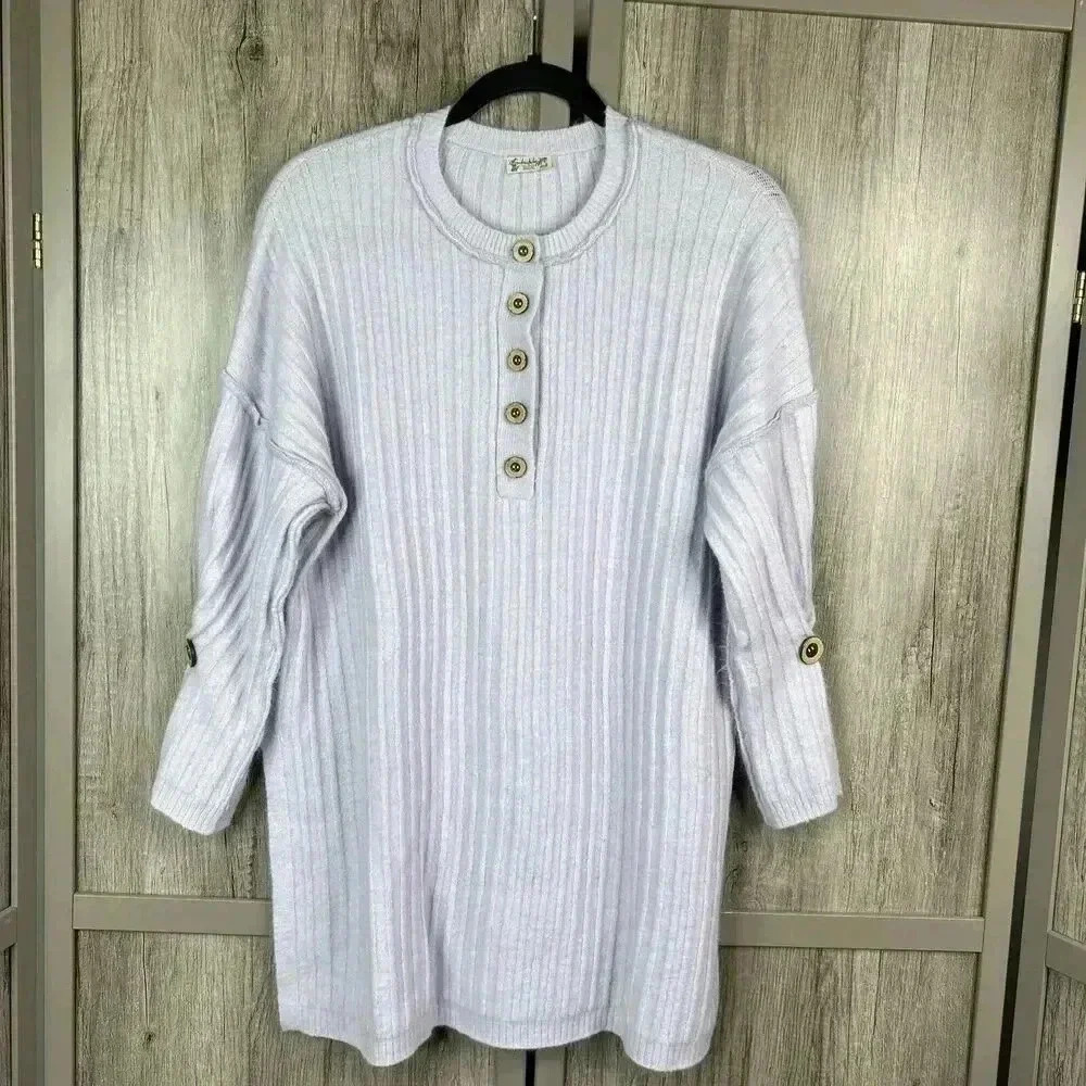 Free People Sweater XS Henley Lavender Oversized Ribbed Around The Clock